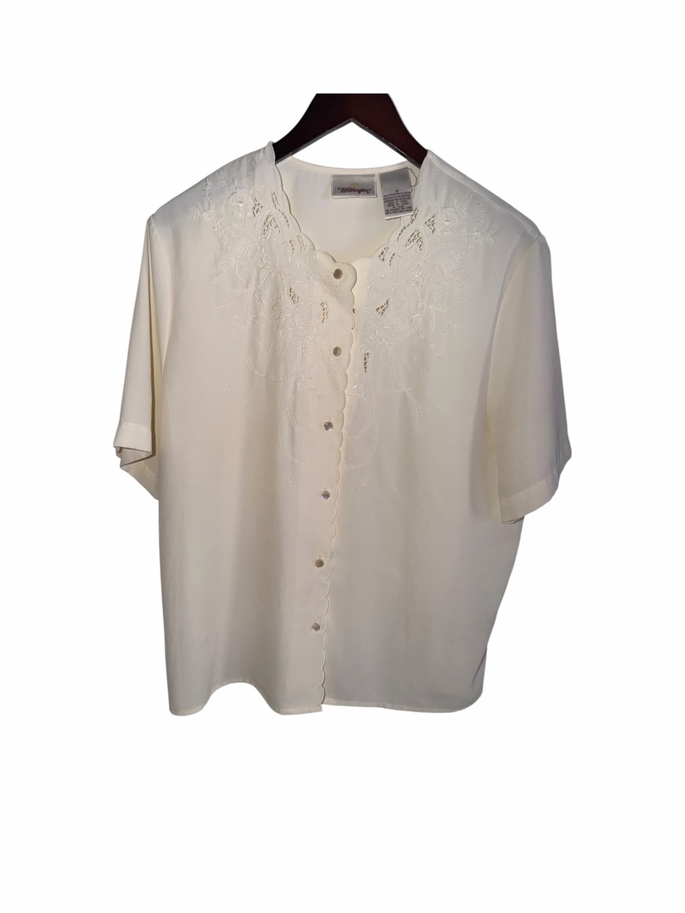 Worthington Embroidered Scallop-Edge Button Front Blouse Size to 14